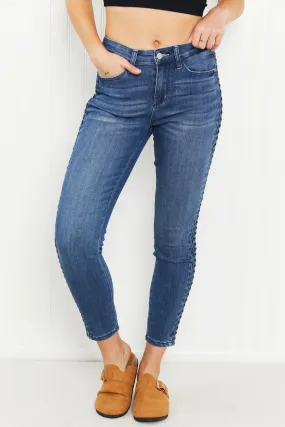 Judy Blue Stevie Full Size Mid-Rise Braided Detail Relaxed Jeans