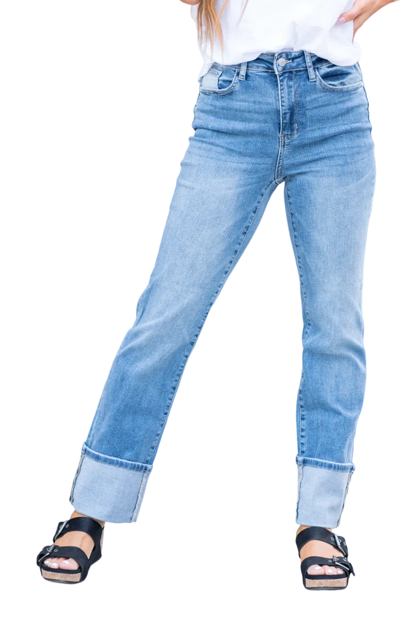 Judy Blue Woman's Torrington High Rise Cuffed Straight Jean