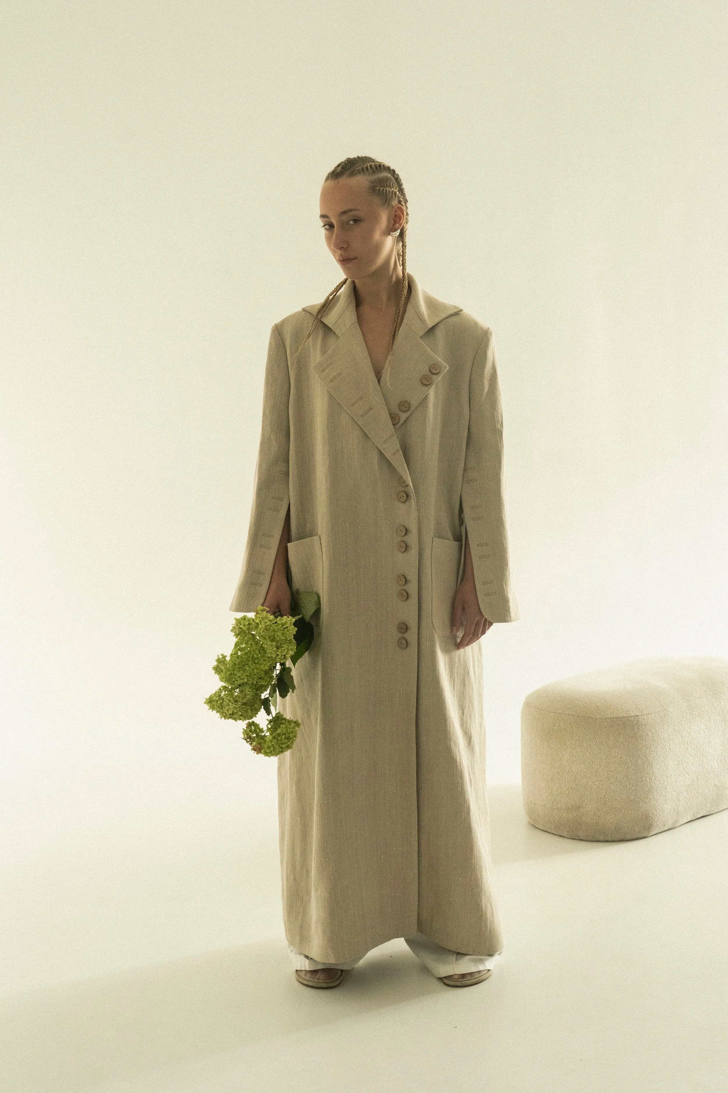 Khmelnytske Shosse Linen Hemp Trench Coat Beige