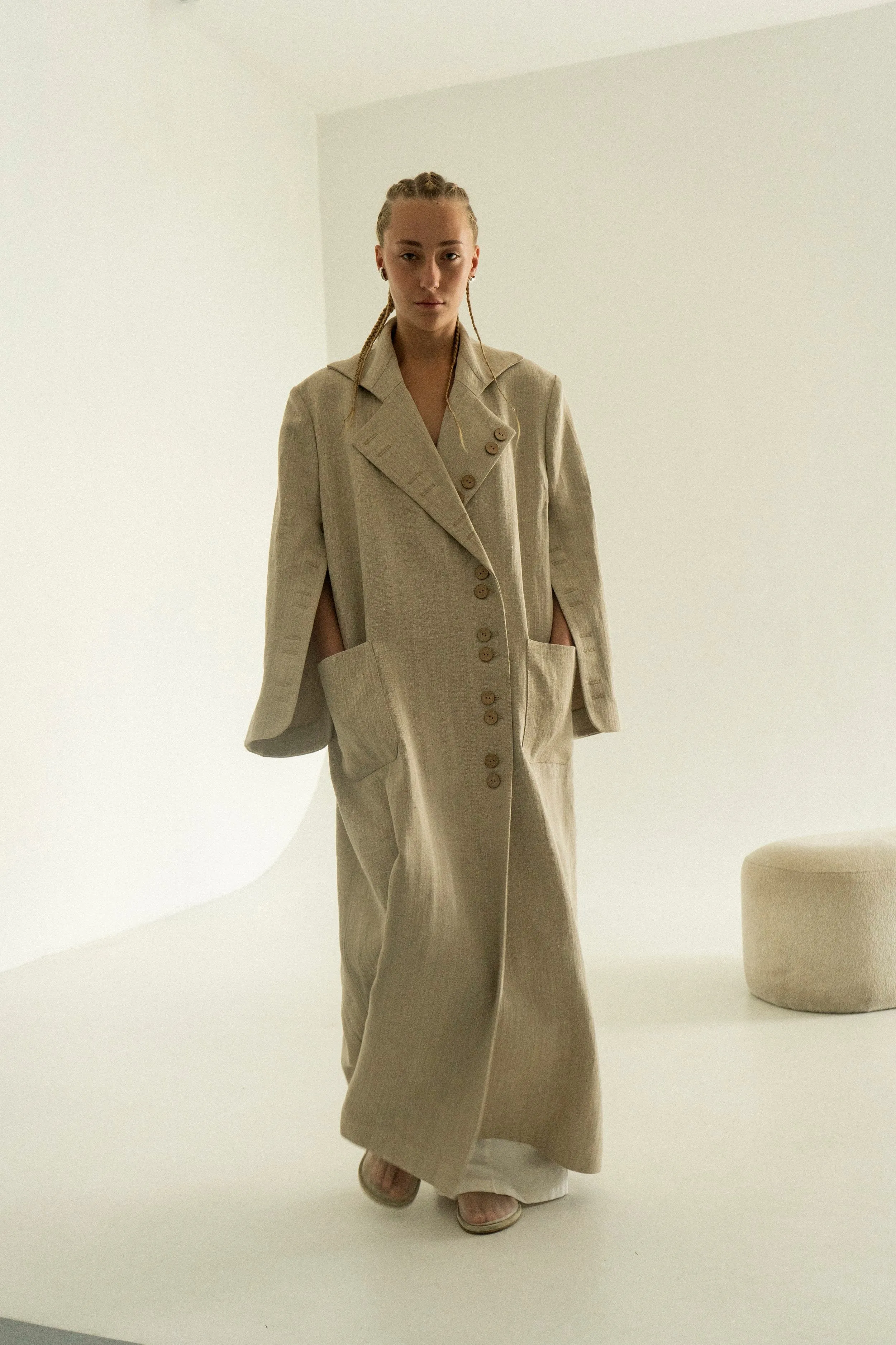 Khmelnytske Shosse Linen Hemp Trench Coat Beige