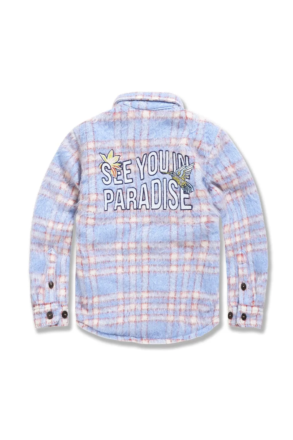 Kids See You In Paradise Flannel Shacket (Sky Blue)