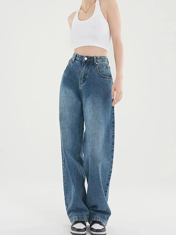 Korean Fashion Women's Streetwear Baggy Wide Leg Mom Denim Jeans