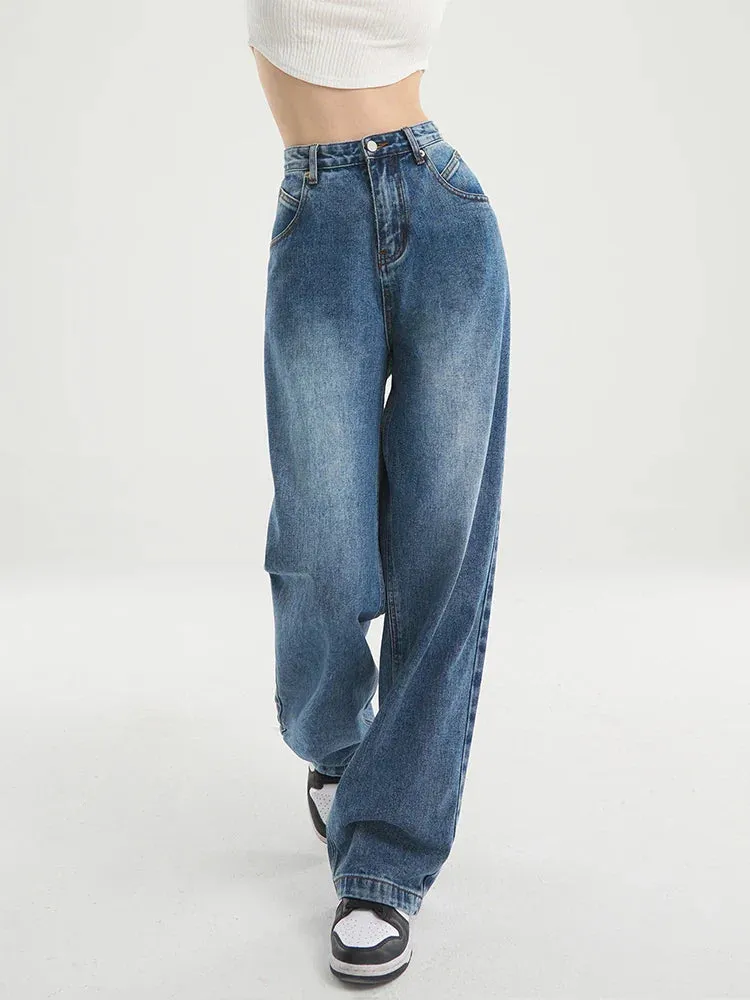 Korean Fashion Women's Streetwear Baggy Wide Leg Mom Denim Jeans