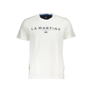 La Martina Chic White Crew Neck Tee with Logo Print