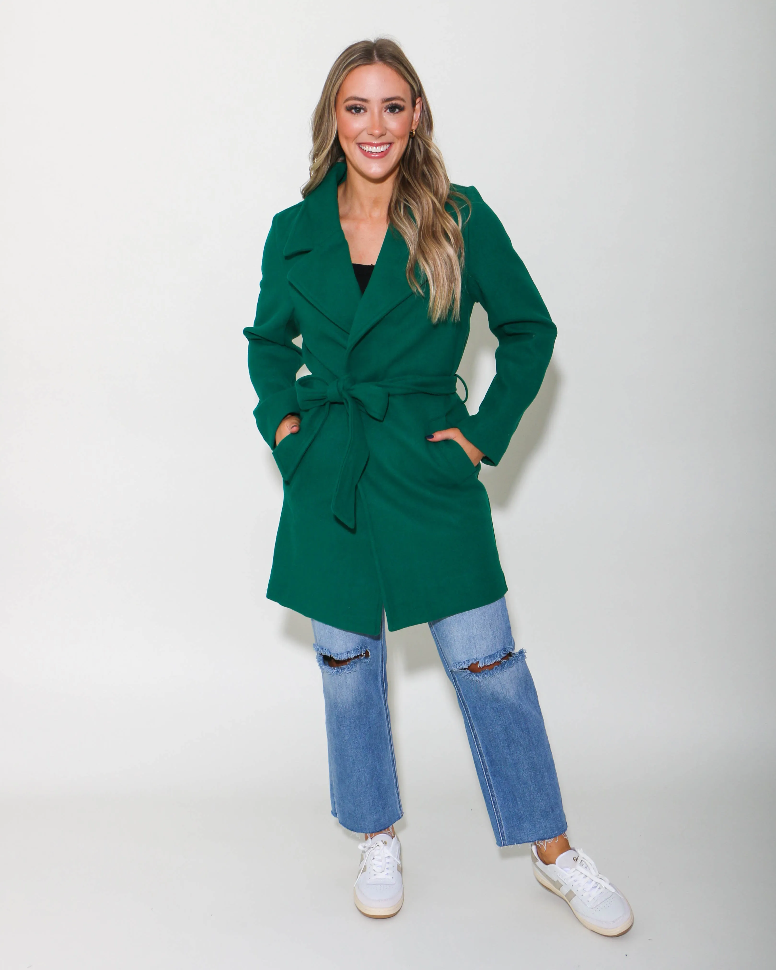 Lapel Collared Trench Coat in Green