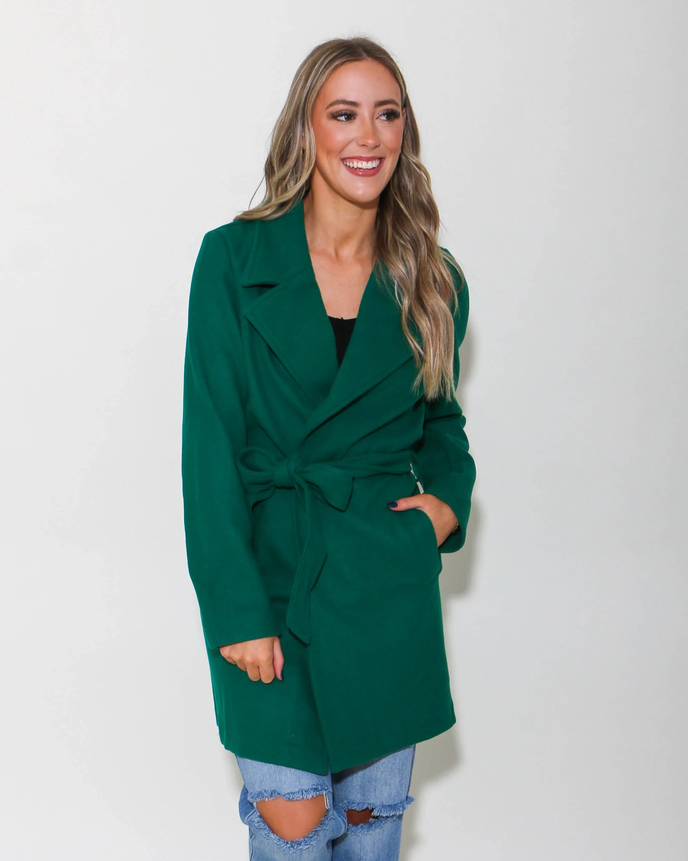 Lapel Collared Trench Coat in Green