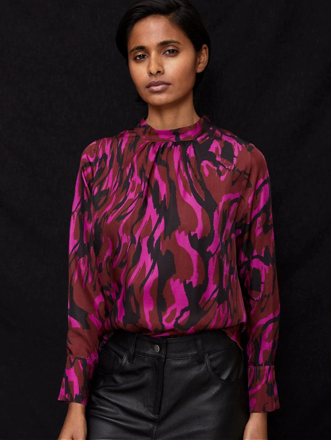 Linda Viscose Satin Top | Magenta Swirl