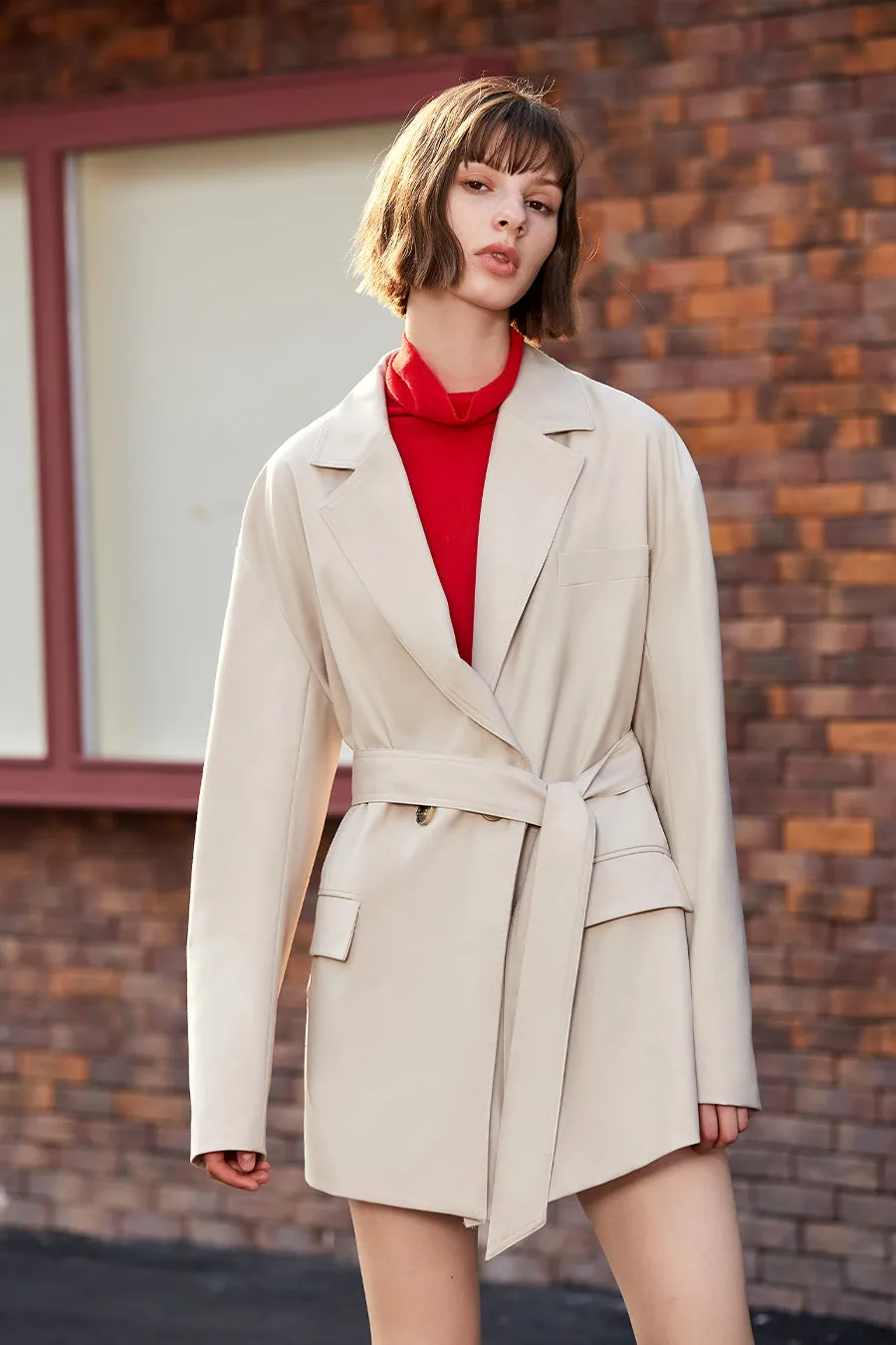 Loose British wind short trench coat