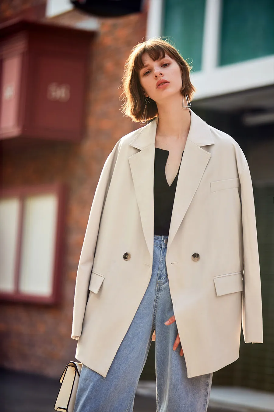 Loose British wind short trench coat