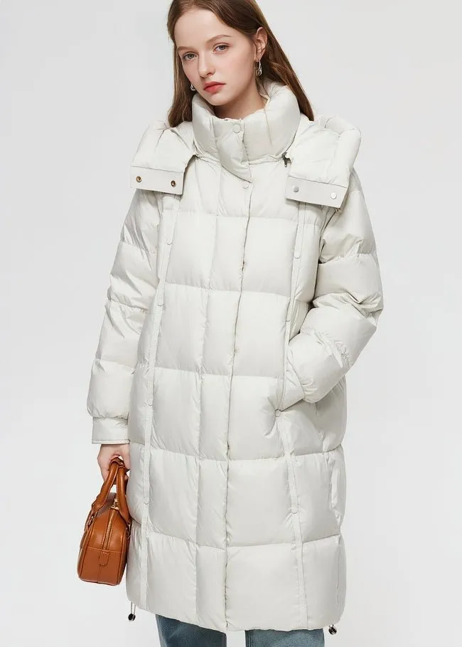 LOOSE THICK HOODED LONG DOWN COAT