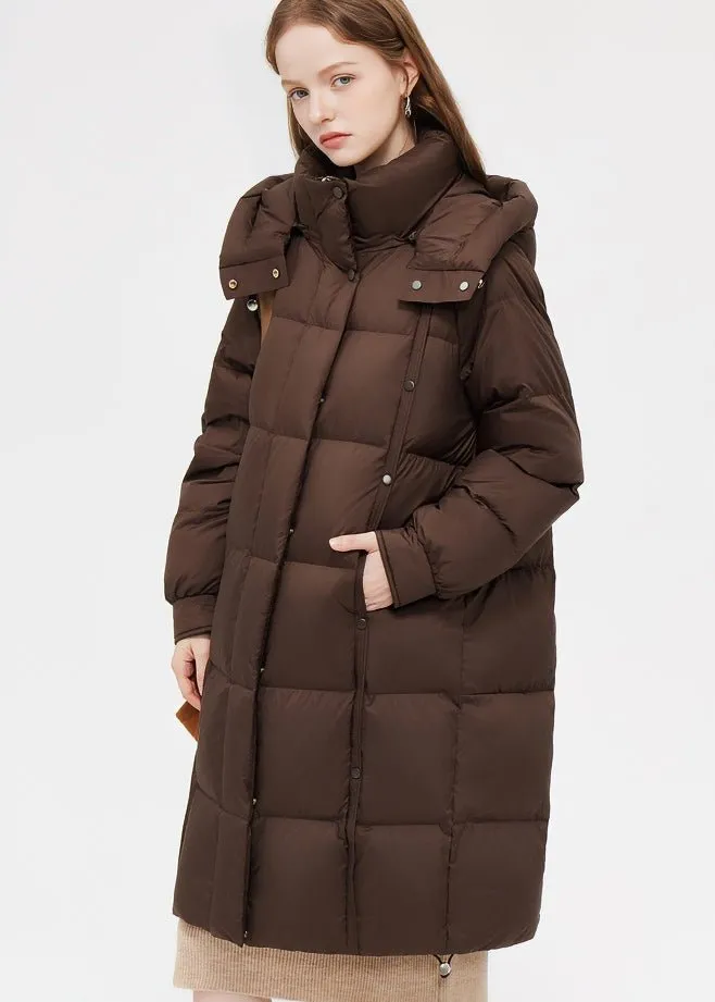 LOOSE THICK HOODED LONG DOWN COAT