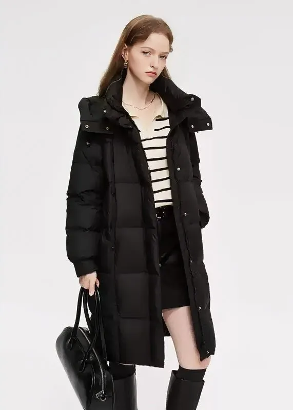 LOOSE THICK HOODED LONG DOWN COAT