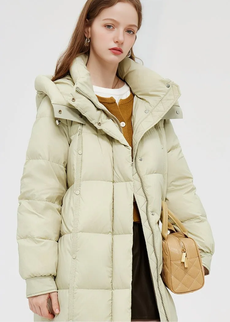 LOOSE THICK HOODED LONG DOWN COAT