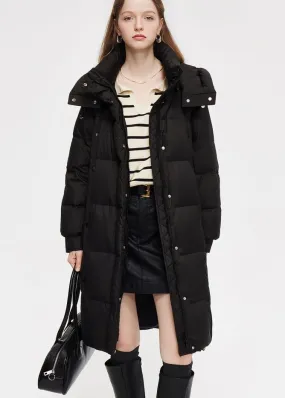 LOOSE THICK HOODED LONG DOWN COAT