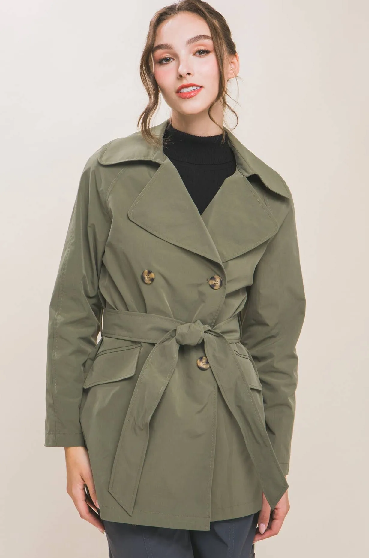 LOVE TREE LIGHT WEIGHT TRENCH COAT W/ TIE