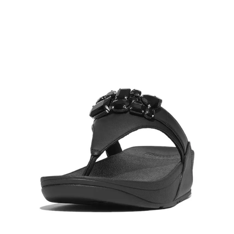 LULU JEWEL-DELUXE LEATHER TOE-POST SANDALS