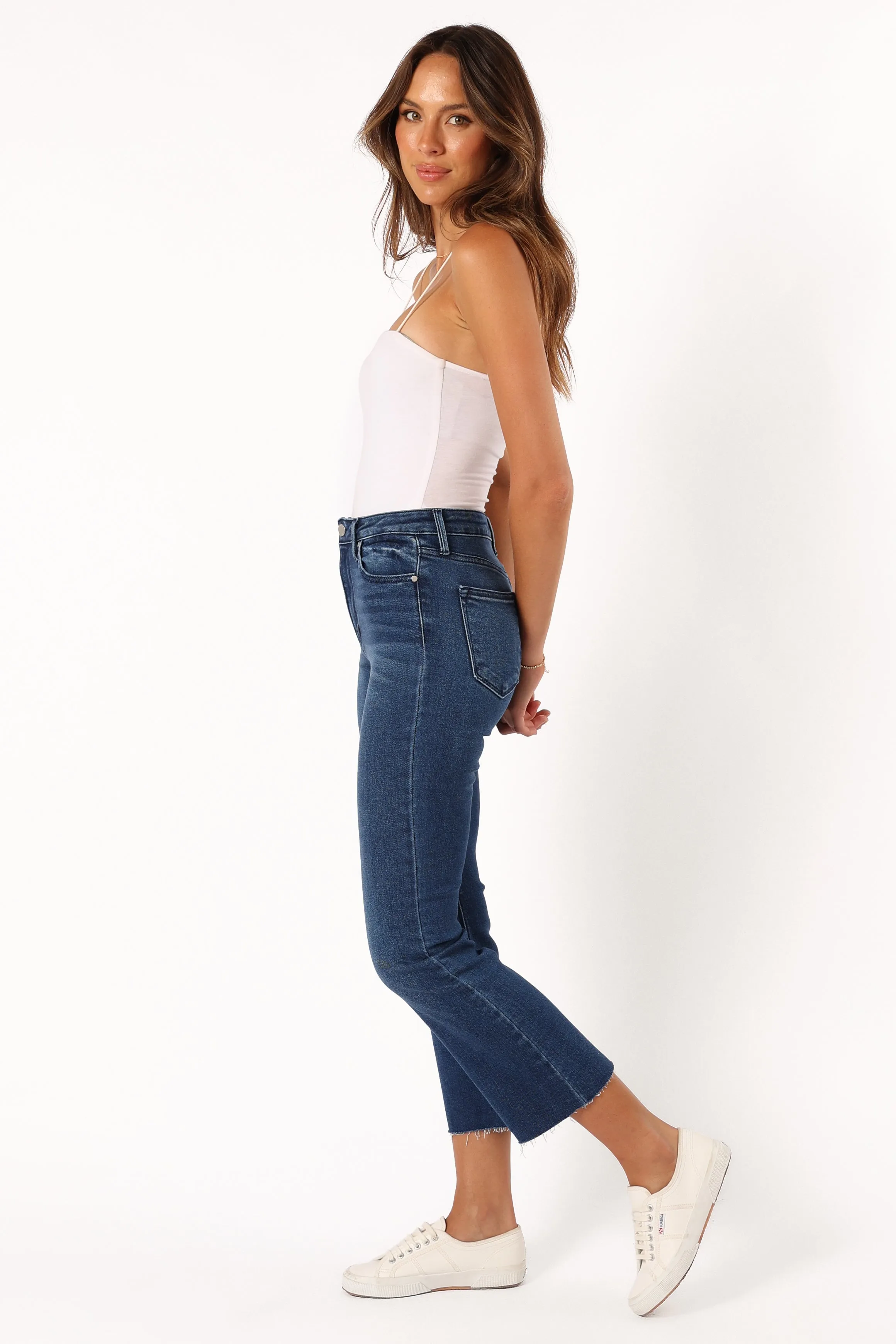 Luna High Rise Tonal Crop Flare Jean - Dark Denim