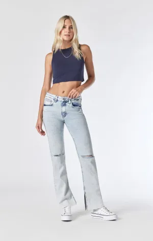 MARIA SLIT JEANS IN LIGHT RIPPED RECYCLED BLUE