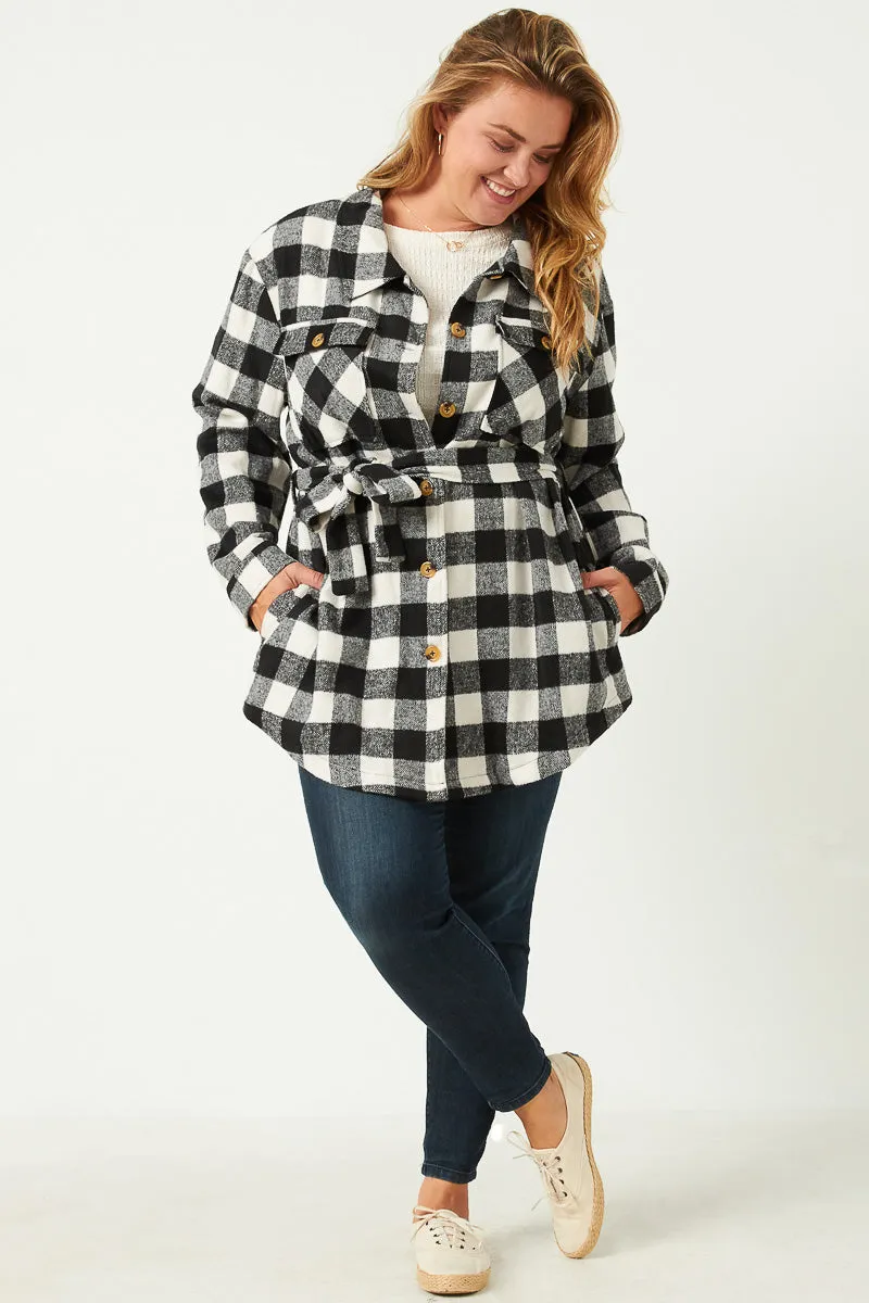 Maylee Plus Black Check Belted Long Shacket 1X-3X