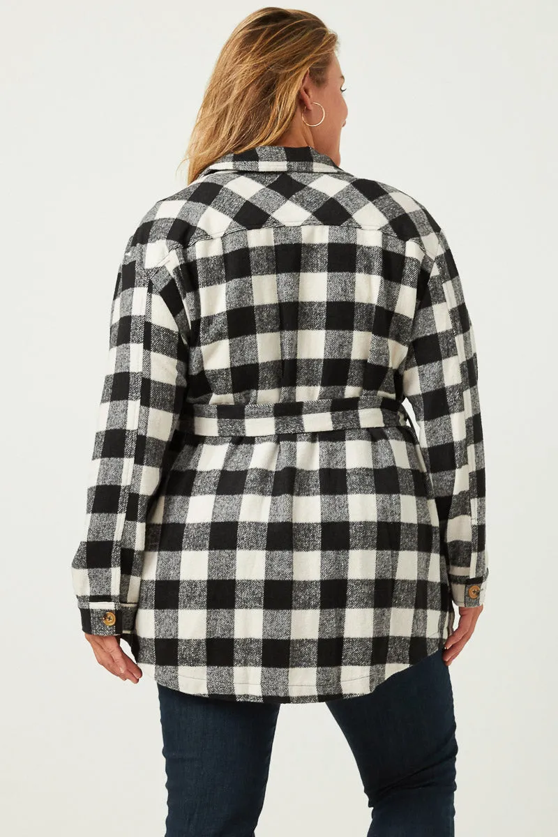 Maylee Plus Black Check Belted Long Shacket 1X-3X