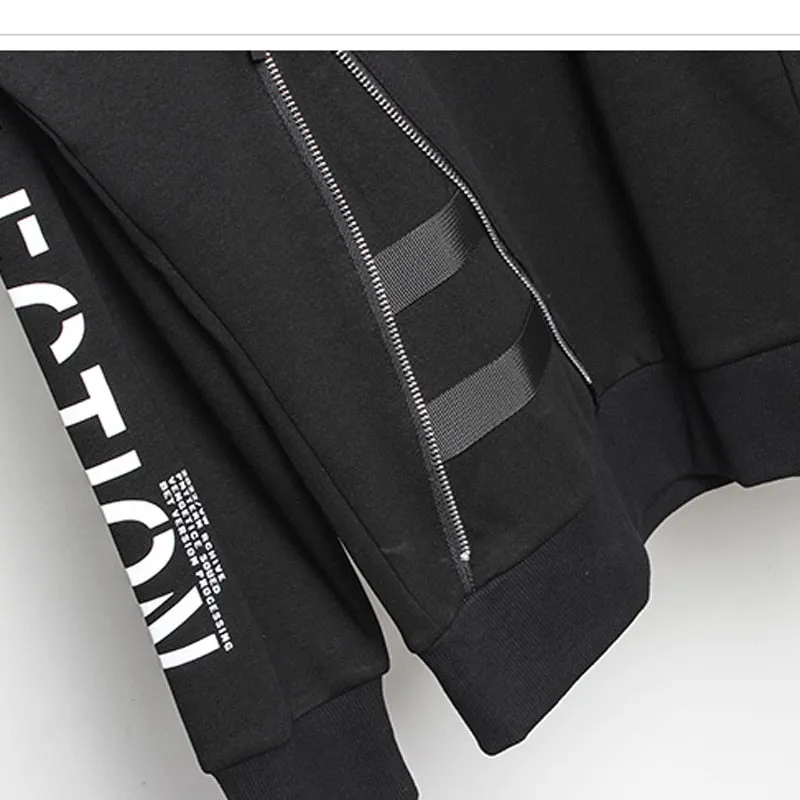 Men Black Patchwork Sweatshirt Hip Hop Vintage O-Neck Pullover Fashion Harajuku Sweat Shirt Tops Men Clothing