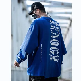 Men Fake Two Pieces Sweatshirts Women Oversized Letter Printed Pullover Hip Hop Streetwear Harajuku O-Neck Loose Sweat Shirts