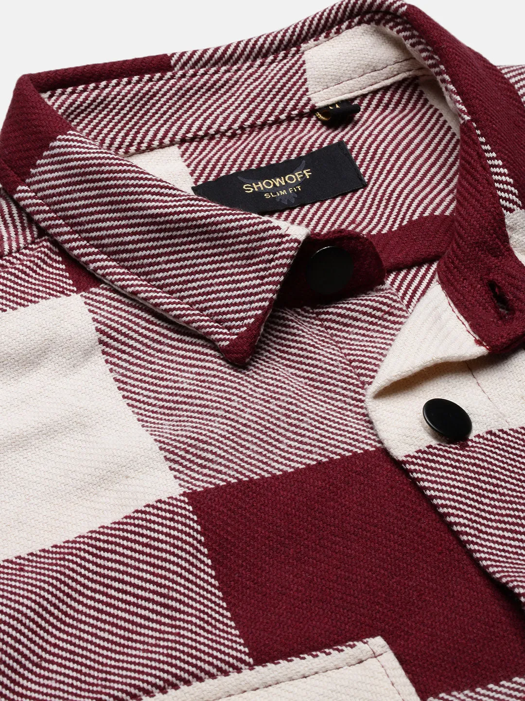 Men Maroon Checked Shacket