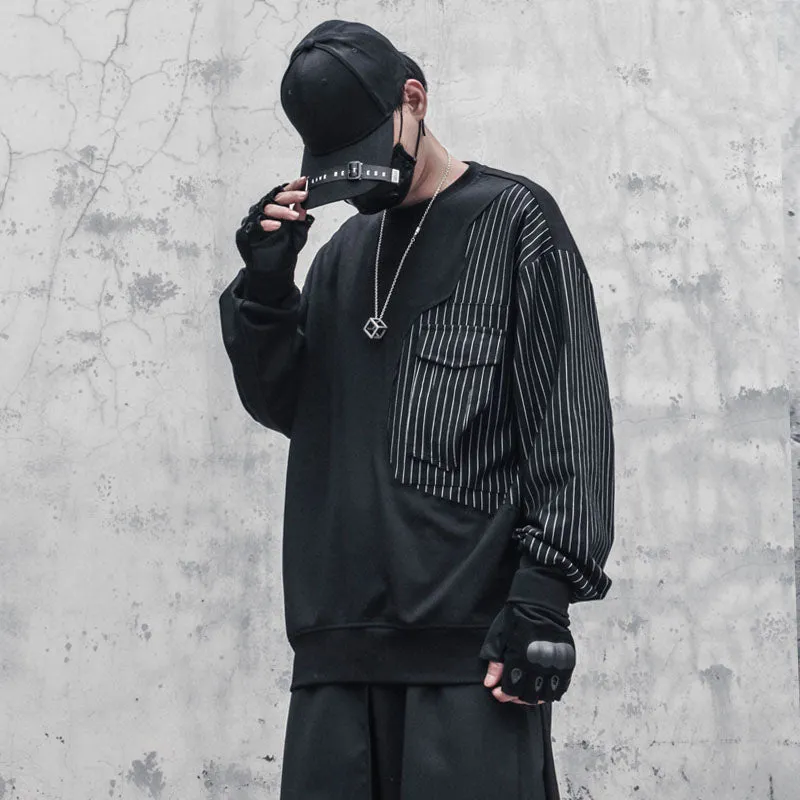 Men Striped Patchwork Hip Hop Sweatshirt Streetwear Fashion Harajuku O-Neck Pullover Loose Tops Men Clothing