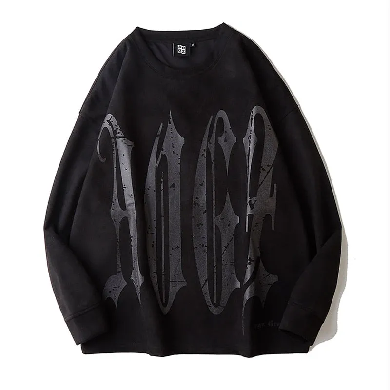 Men Suede Sweatshirts Women Oversized Reflective Letter Pullover Hip Hop Streetwear Harajuku  O-Neck Loose Sweat Shirts Top