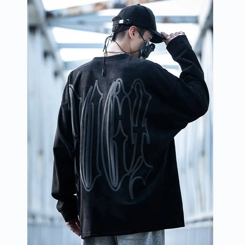 Men Suede Sweatshirts Women Oversized Reflective Letter Pullover Hip Hop Streetwear Harajuku  O-Neck Loose Sweat Shirts Top