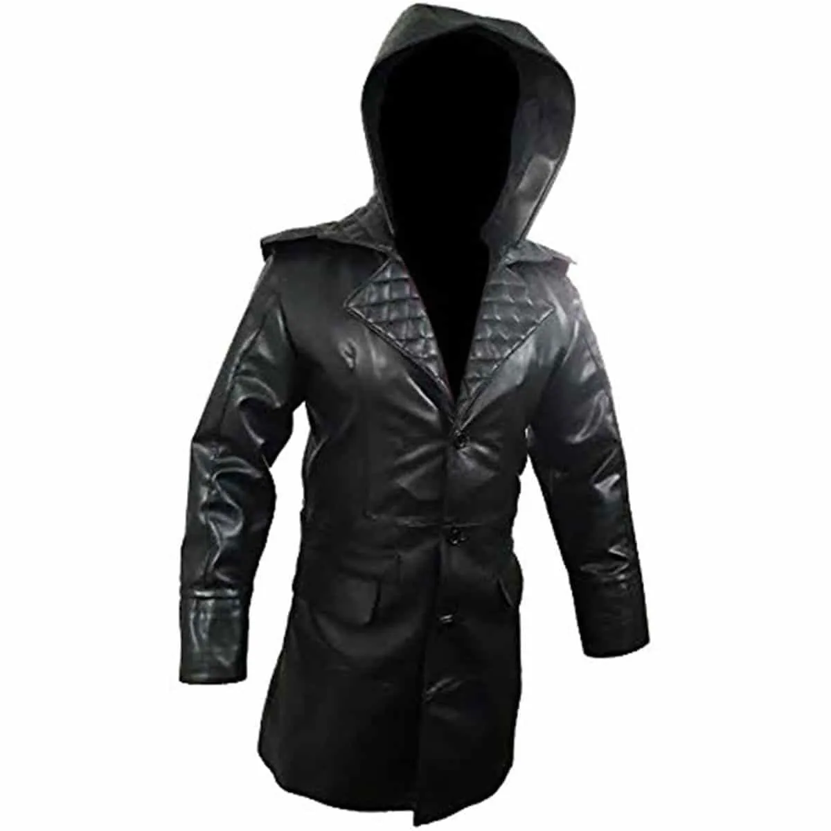 Mens Black Leather Matrix Goth Trench Coat Gothic T-23