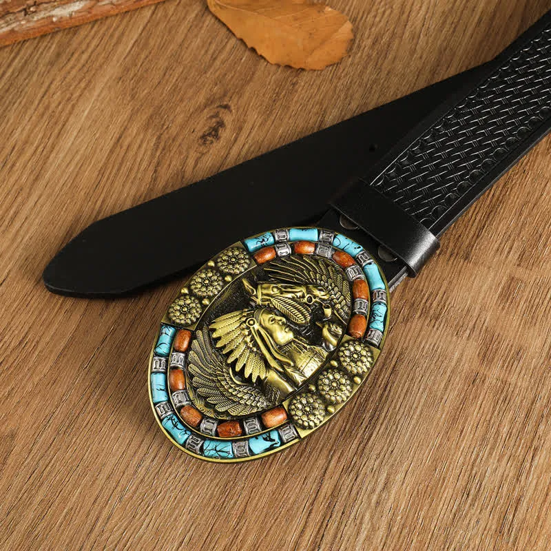 Men's Boho Indian Art Turquoise Leather Belt