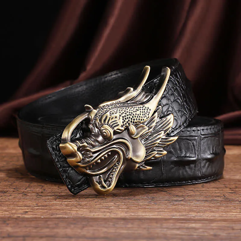 Men's Dragon Crocodile Pattern Leather Belt