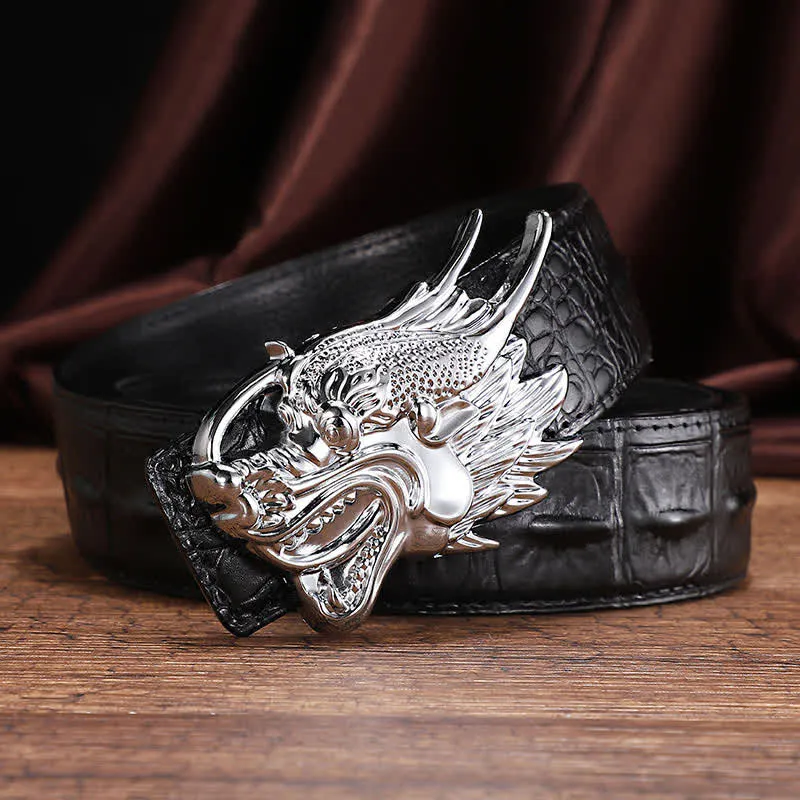 Men's Dragon Crocodile Pattern Leather Belt