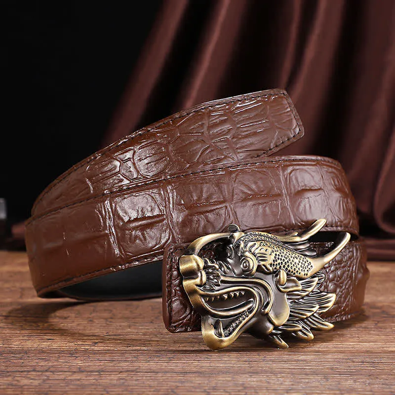 Men's Dragon Crocodile Pattern Leather Belt