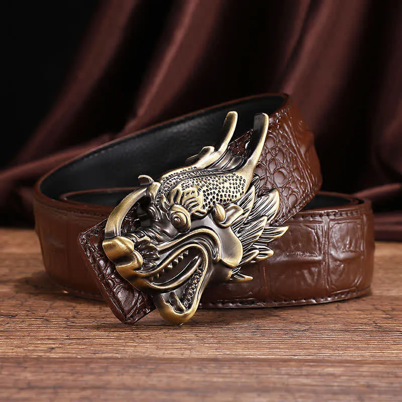 Men's Dragon Crocodile Pattern Leather Belt