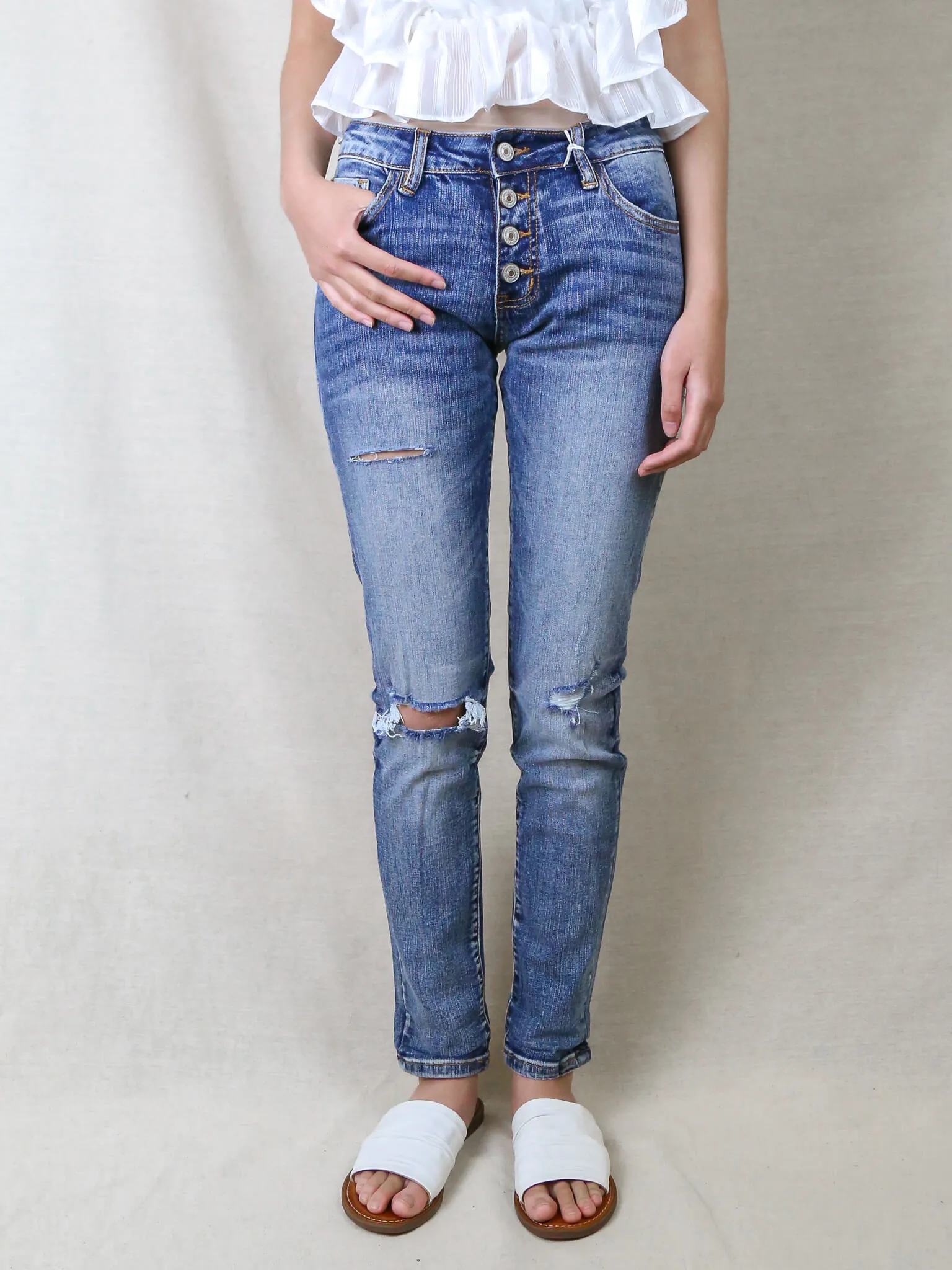 Mia Distressed Medium Wash Faded High Rise Skinny Jeans