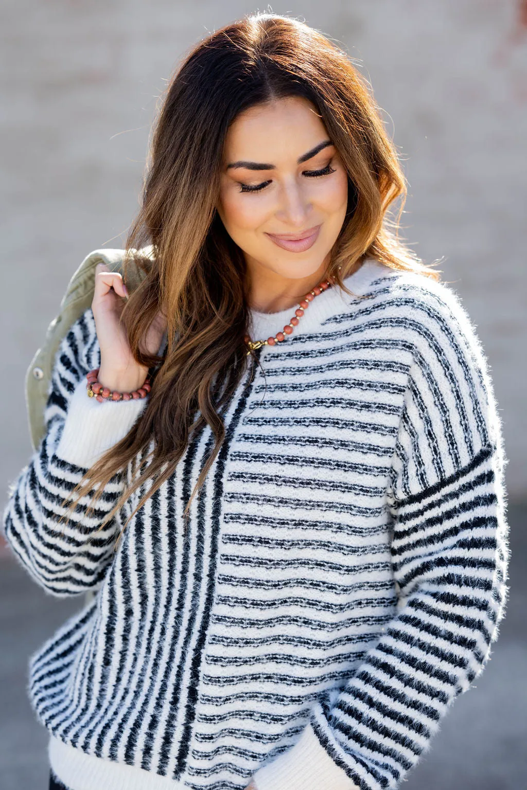 Mixed Stripes Solid Trim Sweater