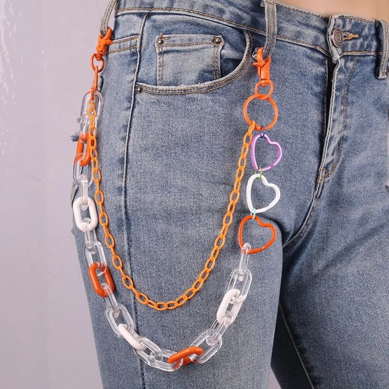 Multi-color Heart-Shaped Acrylic Belt Chains for Pants and Jeans