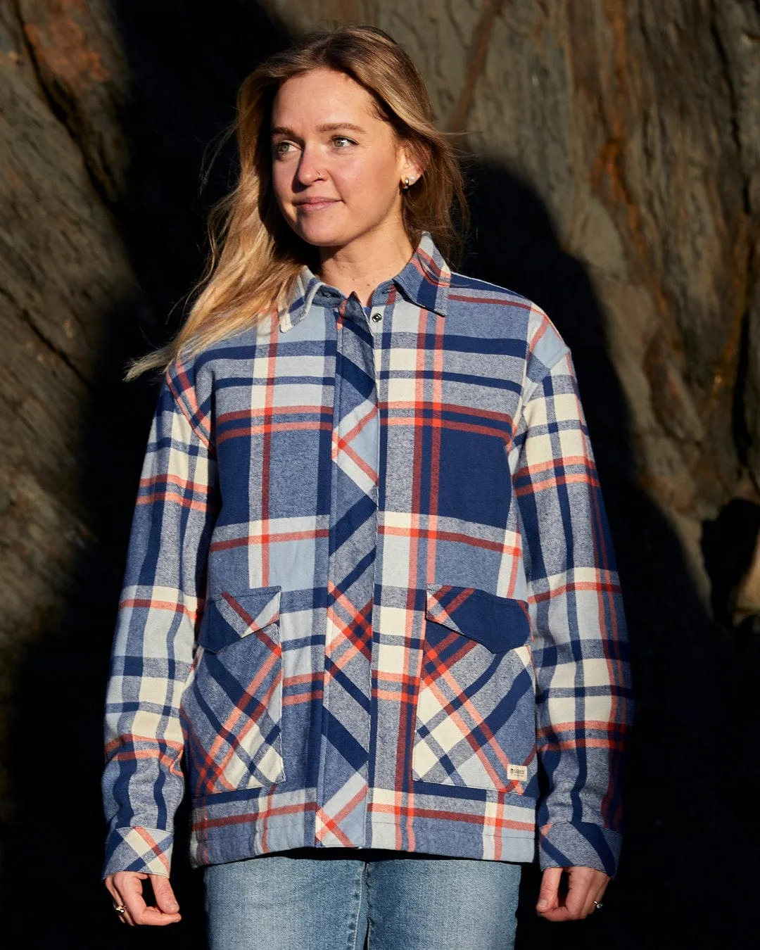 Myla  - Womens Hooded Checked Shacket - Blue Check