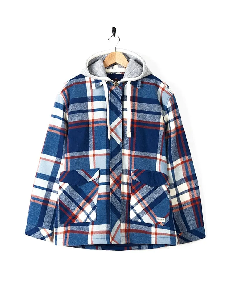 Myla  - Womens Hooded Checked Shacket - Blue Check