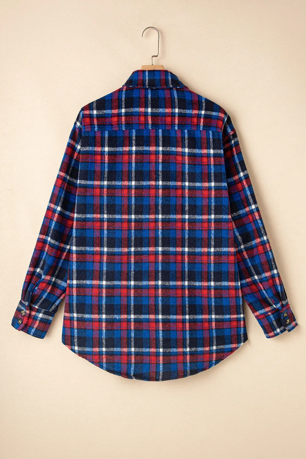 Navy Blue Plaid Flap Pocket Button Up Shacket