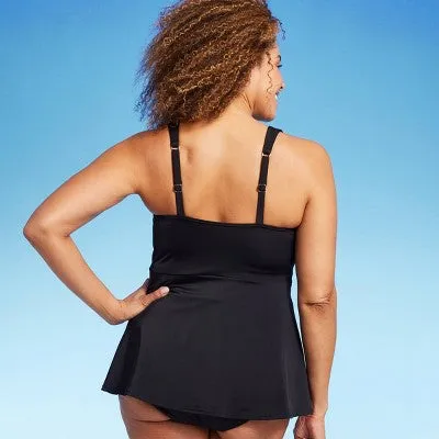 New - Lands' End Women's UPF 50 Flutter High Neck Tankini Top - Black XS