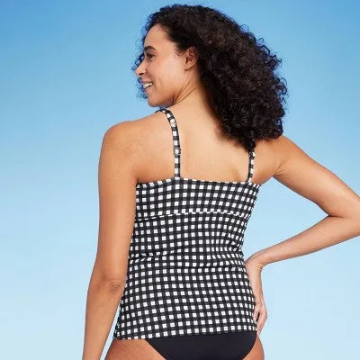 New - Lands' End Women's UPF 50 Underwire Square Neck Tankini Top - Black/White 10