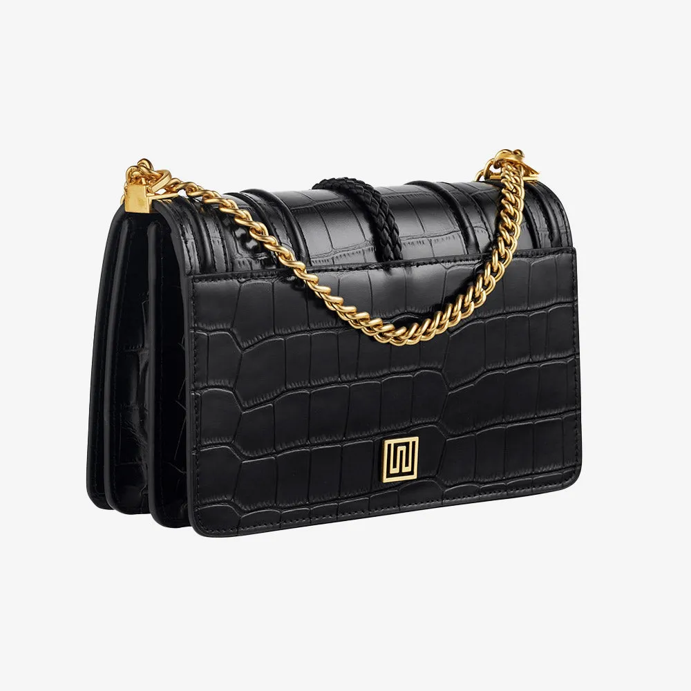 Nikki Williams - Beau Cross Body bag in black Croc leather