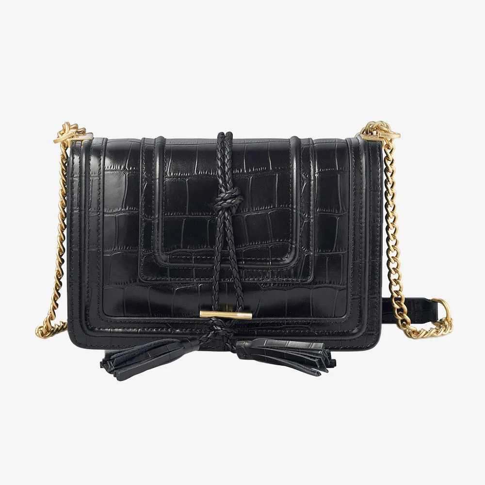 Nikki Williams - Beau Cross Body bag in black Croc leather