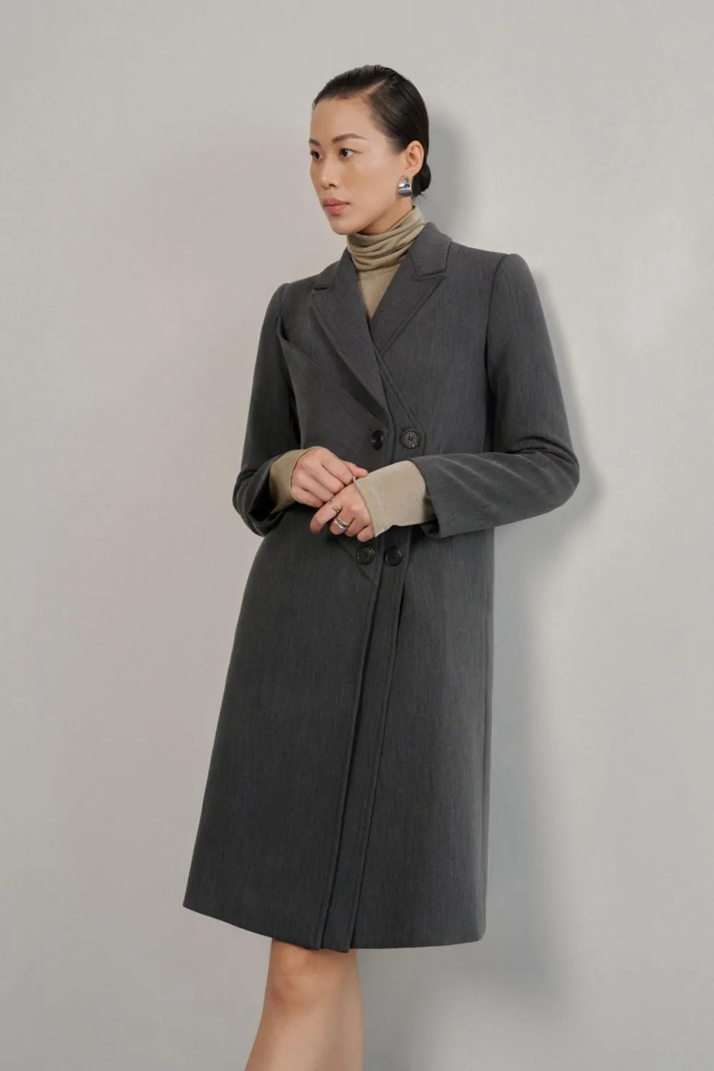 Noemi Straight Notch Lapel Cotton Knee-length Trench Coat