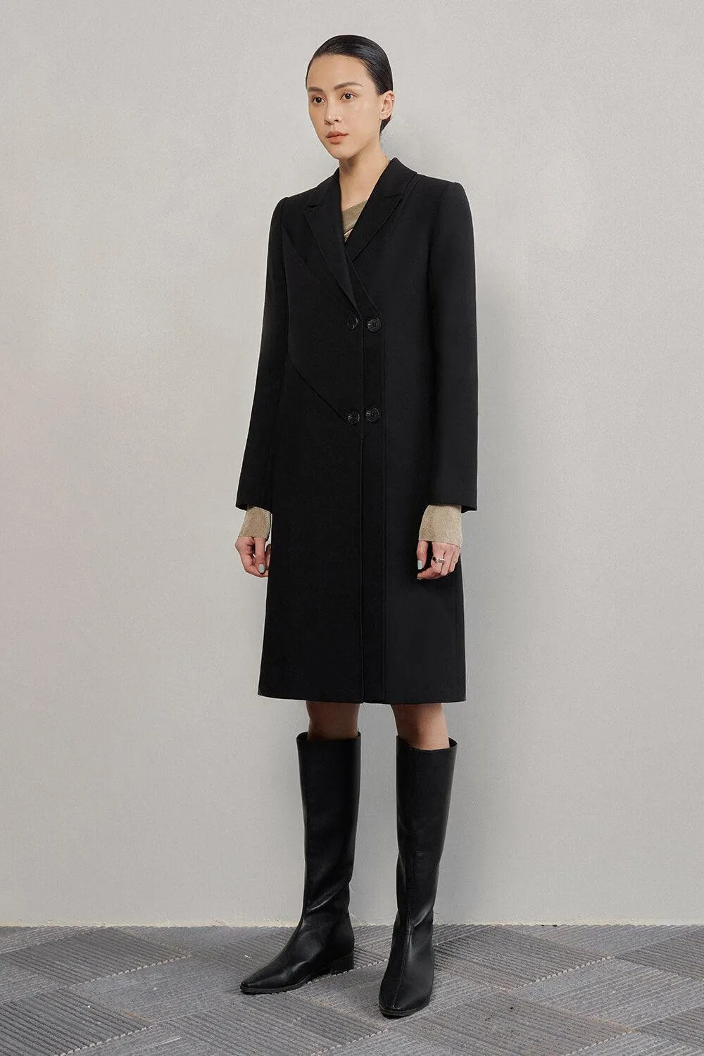 Noemi Straight Notch Lapel Cotton Knee-length Trench Coat