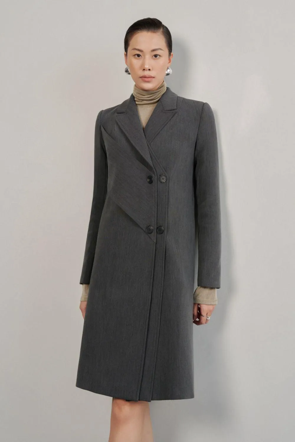 Noemi Straight Notch Lapel Cotton Knee-length Trench Coat