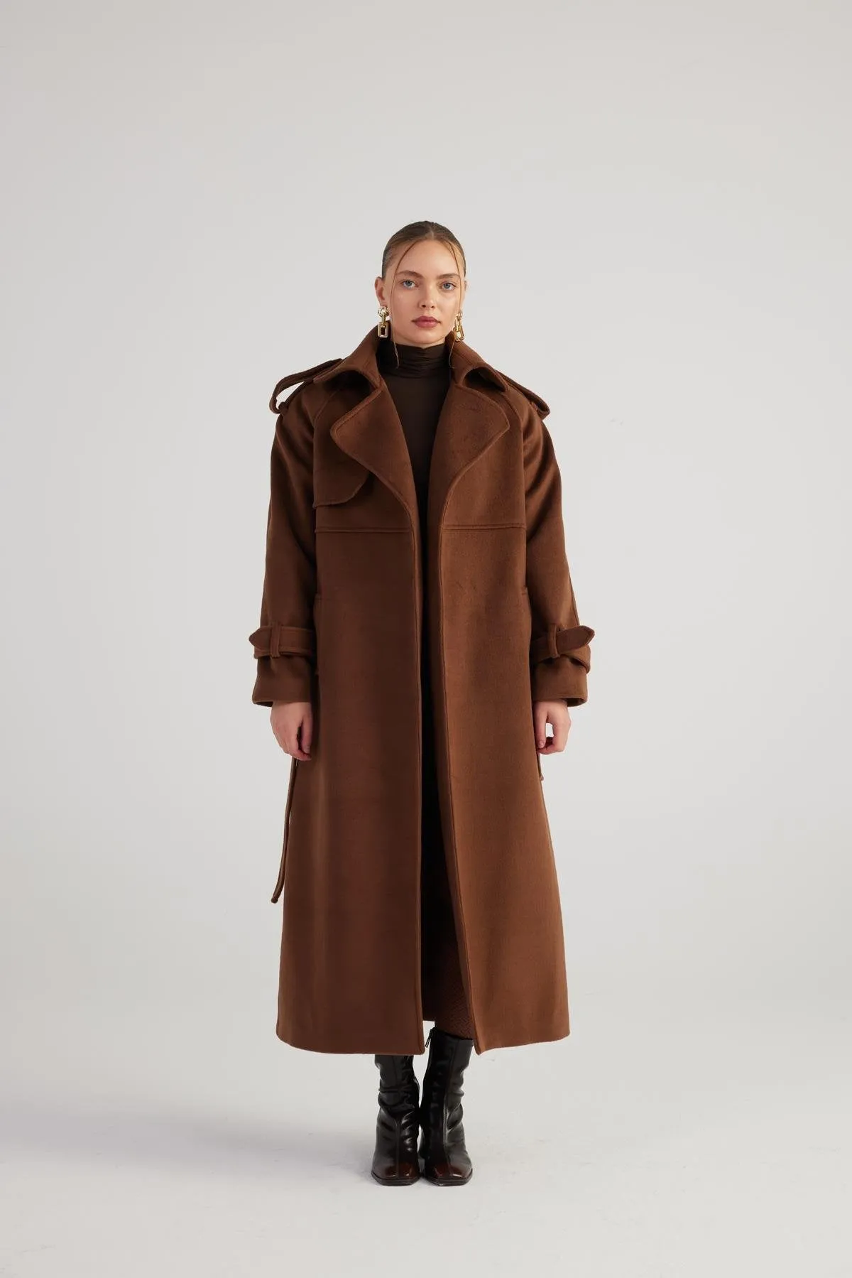 Nora Brown Cashmere Blend Maxi Coat